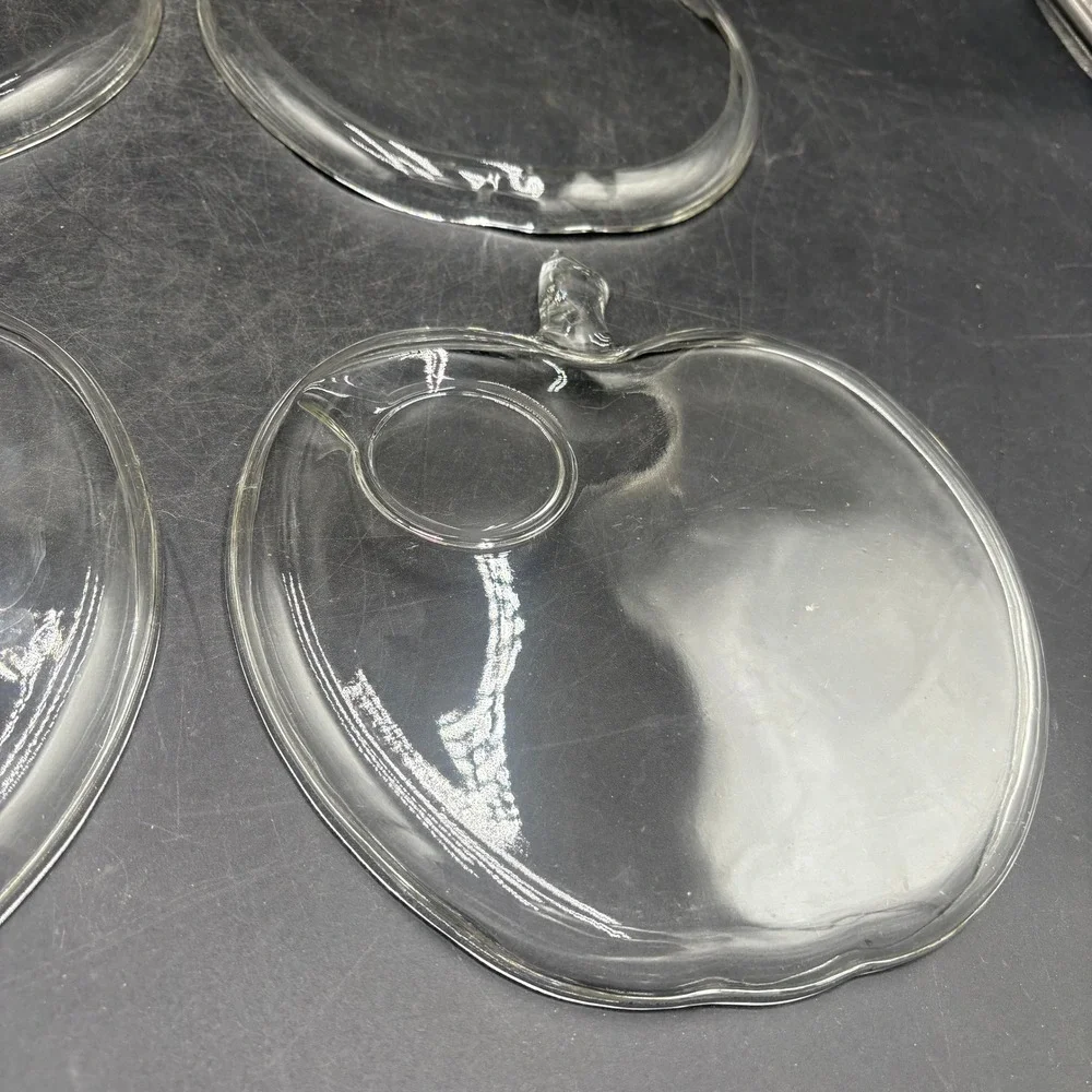 Vtg Hazel Atlas Clear Glass Apple Shaped Snack Plates Set of 4 Luncheon Trays